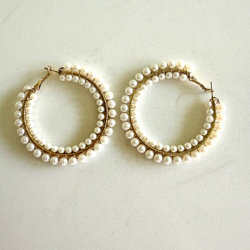 Elegant Pearl Hoop Earrings